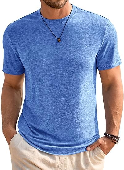Runcati Herren T-Shirt Rundhals Kurzarm Sommer Oberteile Regular Fit Sport Fitness Funktionsshirt Einfarbig Basic Unterhemd Business Shirts Blau L