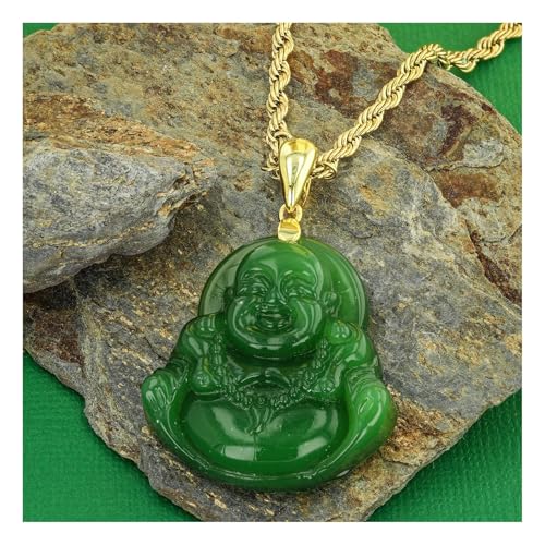 Real Laughing Buddha Green Jade Pendant Necklace Rope Chain Genuine Certified Grade A Jadeite Jade Hand Crafted, Stainless Steel Smiling Chubby Buddha Necklace, 14k Gold Buddhist necklace Medallion Rope Necklace2