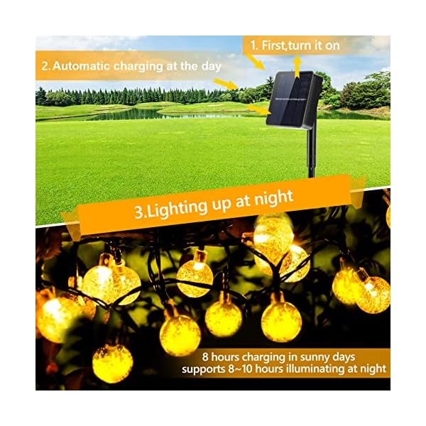 HUSHIBIN Outdoor Solar Fairy Lights, 50 LED Solar Fairy Lights with Crystal Balls, 8 Modes IP65 Fairy Lights Balcony… – Bild 6