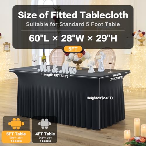 Image of Outpain Black Spandex Table Clothes for 5 Foot Rectangle Tables-2Pack 5FT Spandex Fitted Table Cover, Wrinkle Free Tablecloths with Skirt for Parties, Wedding, Birthday, Banquet, Festival