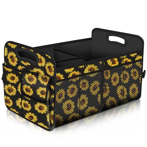 Image of Femuar Car Trunk Organizer with 72L Large Capacity Waterproof Collapsible and 11 Pockets, Trunk Organizer for Car SUV /Jeep /Sedan, Large Size, Sunflower