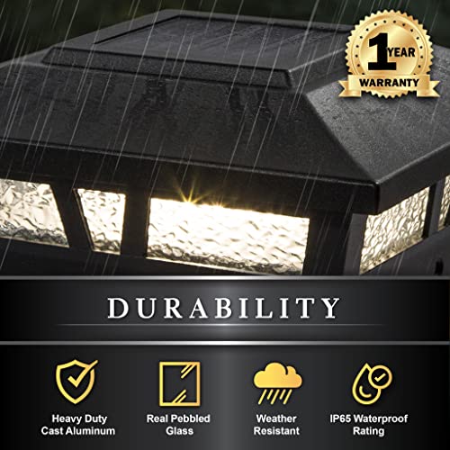 Classy Caps SLX772B 6x6 Black Aluminum Oxford Solar Post Cap – High-Performance Solar Lighting, 2 LEDs, Durable Cast Aluminum, Decorative Glass Lens, Easy DIY, Fits 6\"x6\", 5.5\"x5.5\", 5\"x5\"