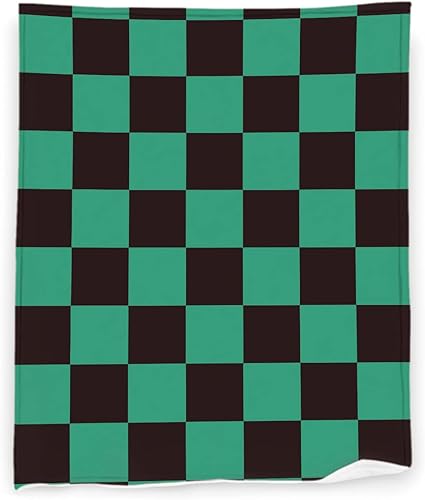 Manta de anime de 60 x 80 pulgadas, color negro y verde, a cuadros, Tanjiro, súper suave, manta de cama de lujo, manta de cama para dormitorio, sala