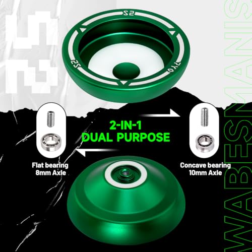 Image of S2 Responsive Yoyo for Kids, Professional Dual Purpose Yo-Yo Alloy Metal Yoyo with 10 Yoyo Strings, Bag, KK Bearing, Axle, Bearing Removal Tool - Green