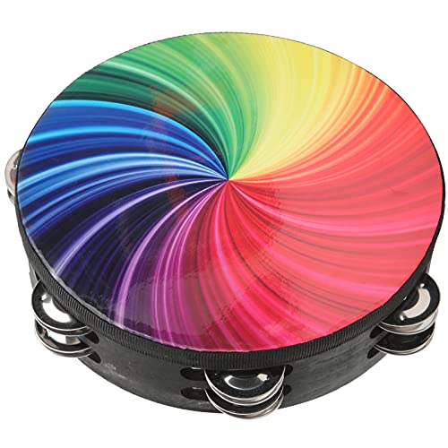 Tambourin Coloré de 8 Pouces à Double Rangée Jingles à Main Bell Percussion Instrument Handbell Clap Drum(Coloré)
