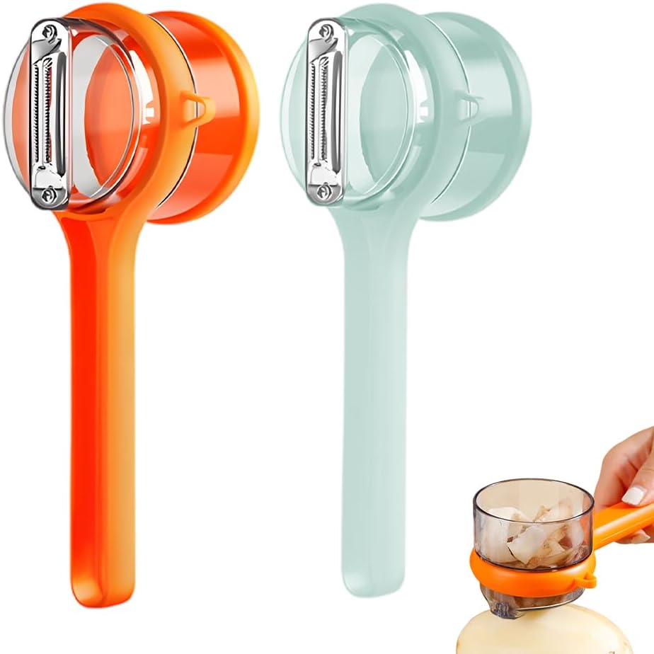 2026 New Kitchen Special Fruit Peeler with Box Storage, Upgrade Vegetable Peeler with Catcher Peeler with Storage Bucket, Double-Sided Stainless Steel Multi-Function Peelers (Orange+Blue)