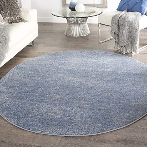 Nourison Essentials Tapis rond 6 pi bleu/gris intérieur/extérieur, facile à nettoyer