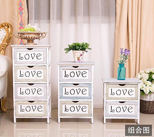 HOMIES INTERNATIONAL Decor 3-Drawer Love Wooden Wood European Retro Drawers Bedroom cabinets Solid Wood Mediterranean Storage Cabinet Living Room Display Cabinet odorless 2