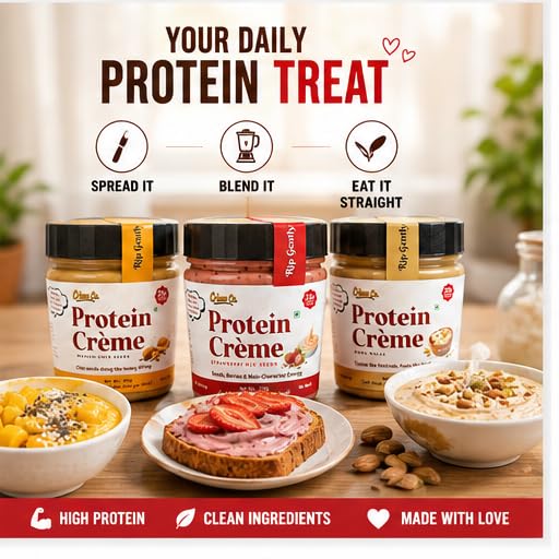Image of CREME CO. Desi Delight Trio - Mawa Malai, Mango Chia & Strawberry Seeds Protein Creme Combo (3 X 200G)