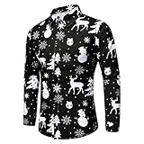 Celucke Weihnachtshemd Herren 3D Druck Hemden Langärm Freizeithemd Weihnachten Sweatshirt Hemd Slim Fit Lustige Funky Shirt mit Christmas Santa Design (Schwarz, XXXL)