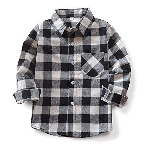 Sobrisah Toddler Plaid Shirt Boys Flannel Long Sleeve Button Down Shirt Lumberjack Shirt Black & White Checkered Shirt 6T