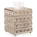 Sumnacon Crystal Square Tissue Box Cover - Sparkling Cube Glass Tissue Box Holder, Decorative Facial Tissue Holder for Bedroom Bathroom Dresser Night Stand Table Office Home Decor, Gold