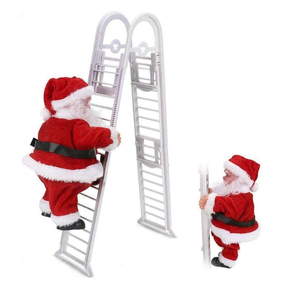 Electric Climbing Santa Claus Musical Toys, Santa Claus Climbing On Rope/Ladder,Climbing Santa Christmas Tree Hanging Ornament Decoration, Santa Climbs Up and Down Toy with Music (Ladder,A)