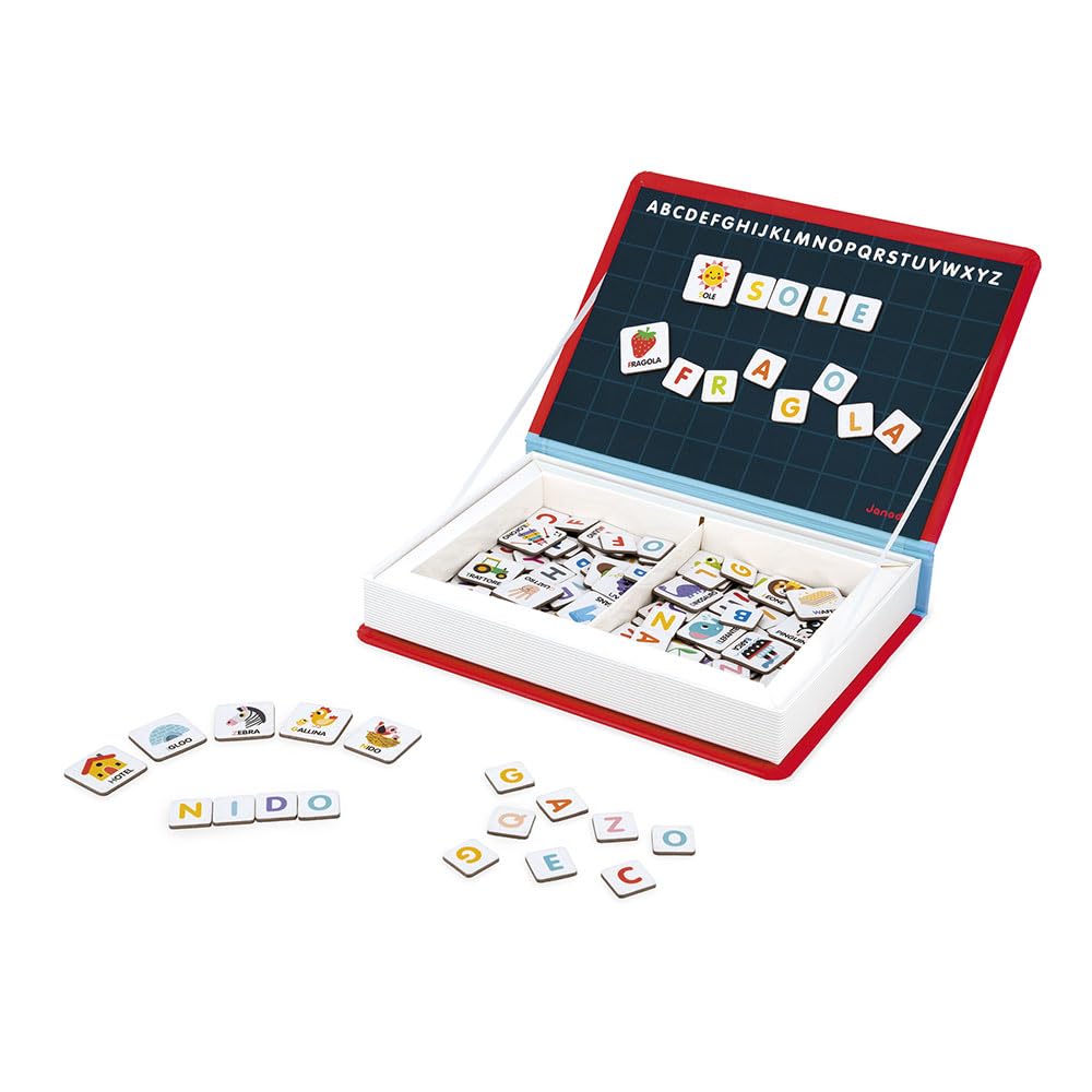 Janod - Magneti'Book Alfabeto - Gioco Educativo Magnetico 142 Pezzi - Versione Italiana - da 3 Anni, J02594
