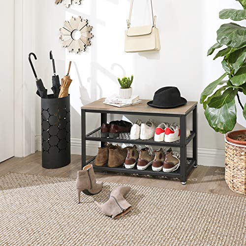 VASAGLE Bryce Shoe Bench, 3Tier Shoe Rack, Storage Shelves with Seat