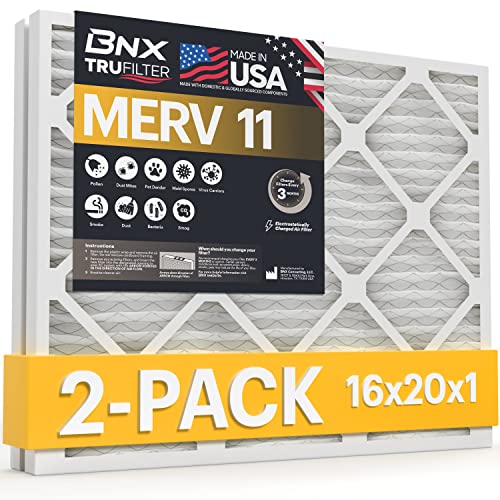 Image of BNX 16x20x1 MERV 11 Air Filter 2 Pack - MADE IN USA - Electrostatic Pleated Air Conditioner HVAC AC Furnace Filters - Removes Dust, Mold, Pollen, Lint, Pet Dander, Smoke, Smog