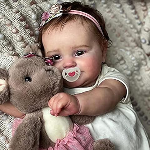 iCradle 20inch50CM Reborn Baby Dolls Silicone Vinyl Full Body Realistic Newborn Toddler Doll with Brown Hair Anatomically Correct Washable Toy for Age3+ Cover