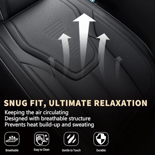 Image of FLORICH Front Car Seat Covers, Luxury Waterproof Faux Leather Seat Covers Cushion, Black Car Seat Cover Protectors Universal Fit for Most 5 Seats Vehicles - Black