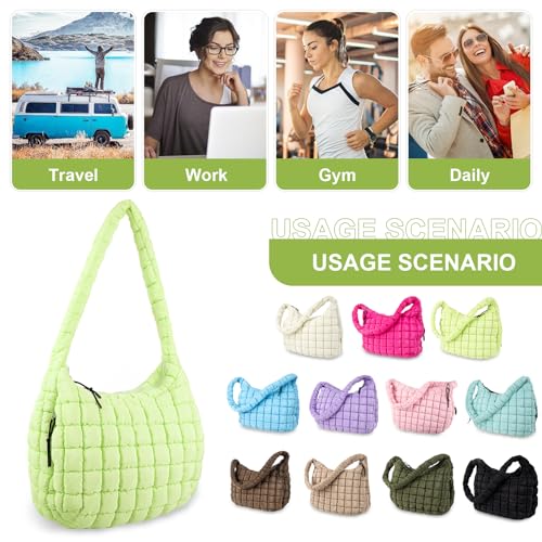 Image of Quilted Puffer Tote Bag Purse Puffy Crossbody Shoulder Bag,Lightweight Nylon Hobo Bag Puffer Carryall Bag for Women Girl