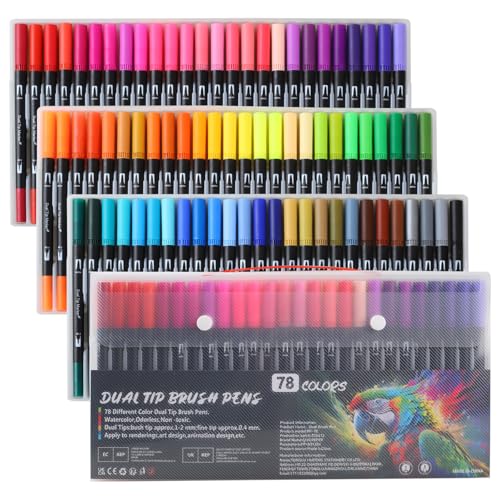 HYNEXLK 78 Dual Tip Colouring Pens Brush Pens Felt Brush Tip Pens Art Markers for Adults Fineliners Felt Colouring Pens for Adult Colouring Books Calligraphy Drawing Sketching