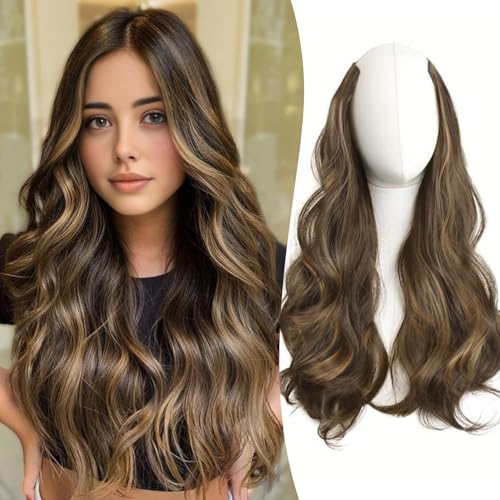 FAVE Extensiones de cabello con clip en forma de V, sintéticas, degradadas, 50 cm, pelo ondulado, suave, natural, rubio, uso diario