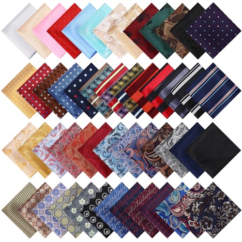 Image of 52 Pcs Pocket Squares for Men Soft Silk Handkerchiefs for Suit Accessories Wedding Business Banquet 9.06 x 9.06'', 52 Styles