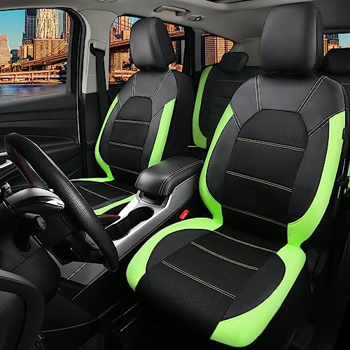 Image of CAR PASS Luminous Green Leather seat Covers Universal Sport car seat Cover, 5mm Composite Sponge Inside, Airbag Compatible fits Most Cars, SUVs,Trucks,Vans (Full Set,Black with Green)