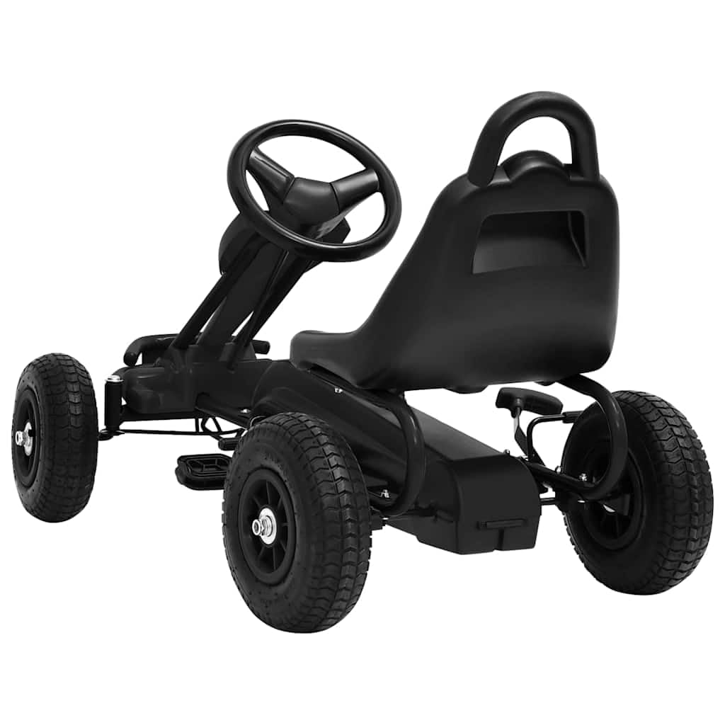 Pedal Go-Kart mit Luftreifen Schwarz, Tretfahrzeug Kinderfahrzeug aus Eisen und Kunststoff, 90 x 50 x 51 cm, Handbremsen, für 3 bis 6 Jahre, 30 kg