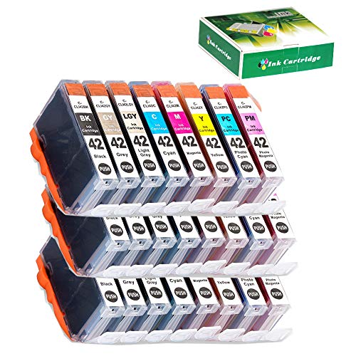 24 Pack Compatible CLI-42 Ink Cartridges Replacement for Canon CLI42 CLI-42 CLI 42 8 Color for use with Pro-100 Pro 100 Printer (3 BK, 3 C, 3 Gy, 3 LG, 3 M, 3 Y, 3 PC, 3 PM)