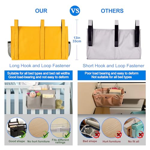 Image of Surblue Caddy Hanging Organizer Bedside Storage Bag for Bunk and Hospital Beds, Dorm Rooms Bed Rails(8 Pockets),Yellow