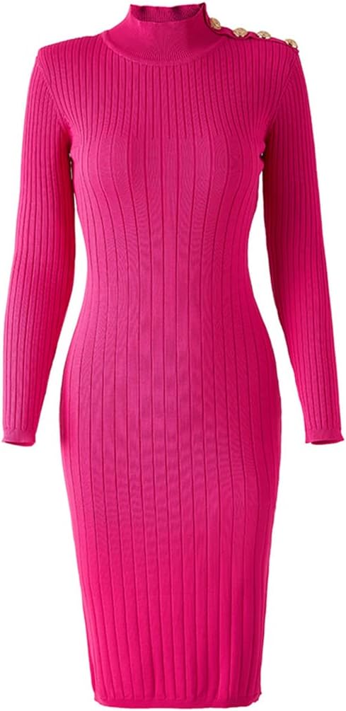 Alloaone Spring Collection Stand Collor 2 Colors Plain Knitting Caual Long Sheath Sweater Dress