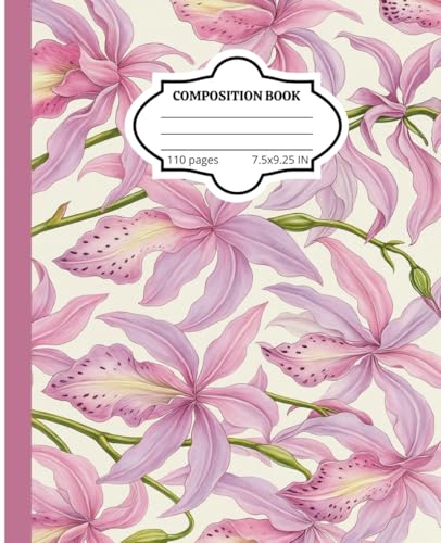 Pink Orchid Composition Notebook: Vintage Floral Aesthetic College Ruled Journal for Girls, Teens, Women | Cute Botanical Illustration | 110 Pages | 7.5x9.25 in | Softcover Wide Lined Notebook image 2