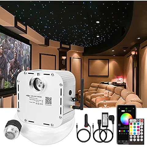 CHINLY Bluetooth 32W RGBW Twinkle LED Glasfaser Stern Deckenleuchten Kit APP/Fernbedienung 800pcs * 0,75mm * 4m + 10 Kristalle Cover