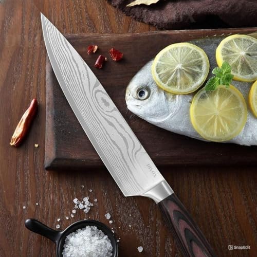 Image of DIVOX Damascus Chef Knife, Ultra Sharp Kitchen Knife, 8 inch Professional Chef's Knife, German High Carbon Stainless Steel Meat Vegetable Cutting Knives with Ergonomic Handle