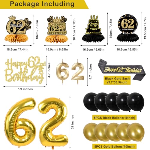 Image of 62nd Birthday Decorations for Men, Black Gold 62nd Party Decoration Kits