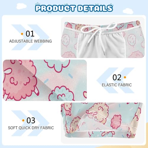 Boys Swim Trunks Toddler Swim Shorts Cute Sheep Cotton Candy Bathing Suit Swimsuit Quick Dry Beach Boardshorts Swimwear 7-83