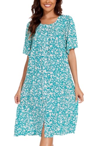 Image of COSUNIONY House Dresses for Women Cotton Short Sleeve House Coat Buttons Down Dusters Robe with Pockets S-XXL