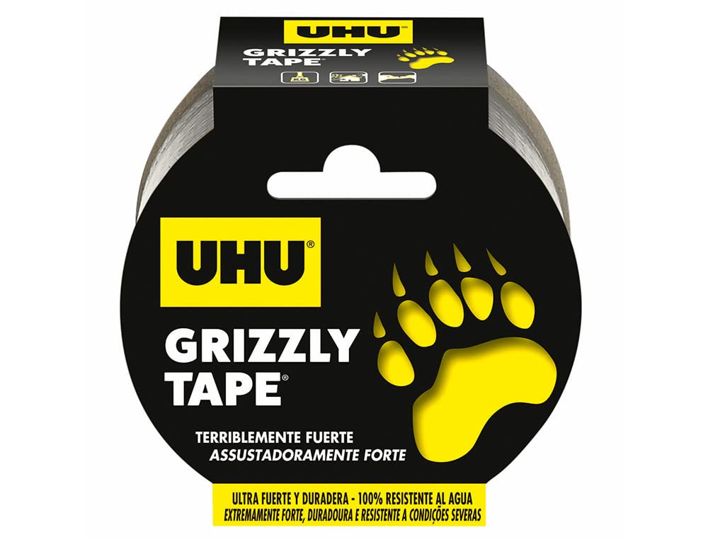 CINTA ADHESIVA UHU AMERICANA GRIZZLY TAPE ULTRAFUERTE COLOR PLATA 25 MT X 48 MM