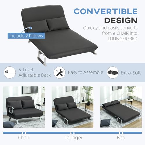 HOMCOM Faux Suede 2-Seater Click-Clack Sofa Bed