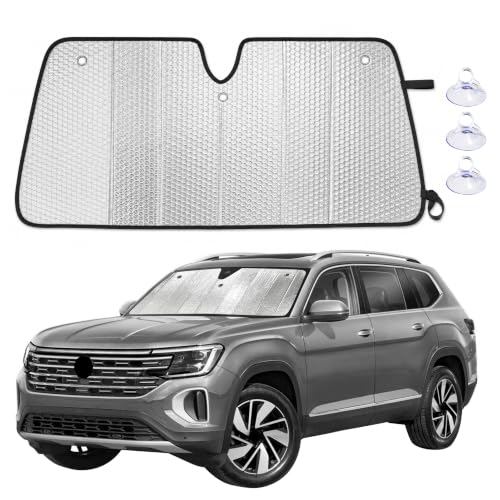 Image of EcoNour Foldable Sun Shade Fit for Volkswagen Atlas 2018-2023 2024 2025 | Accordion Windshield Sun Shade, Front Car Window Shades Sun Visor, Blocks UV Rays & Heat, Car Accessories