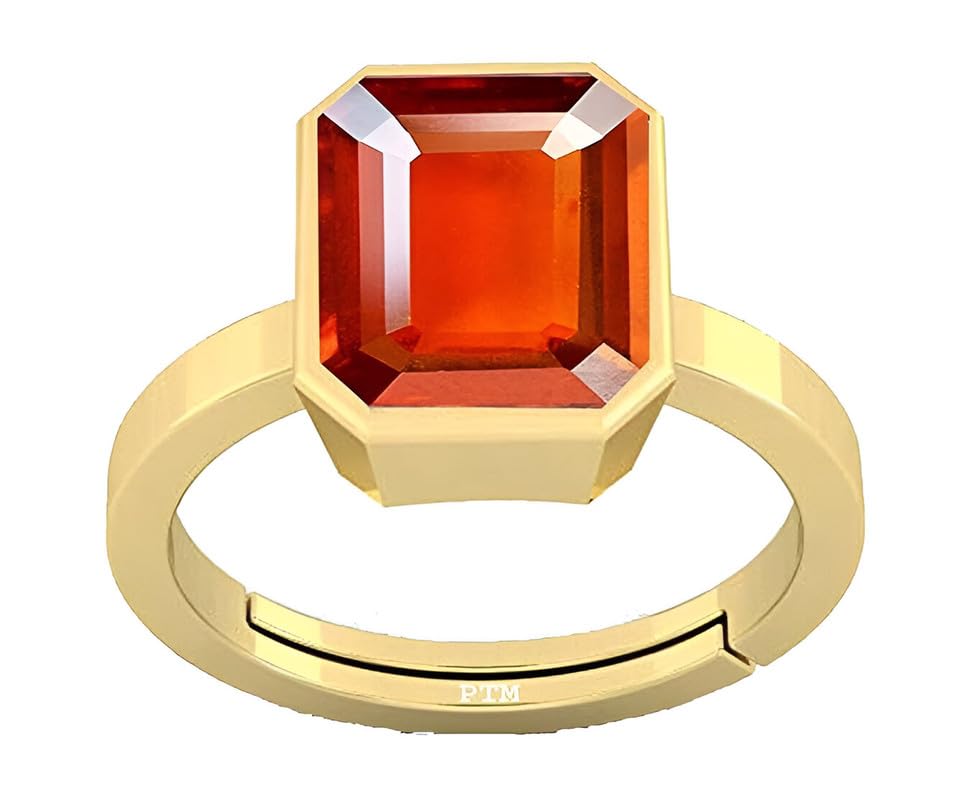 PTM Natural Hessonite/Gomed 3.25 to 10.25 Ratti or 3.00 to 9.50 Carat Astrological Certified Gemstone Panchdhatu/5 Metals Gold Plated Adjustable Ring for Men and Women