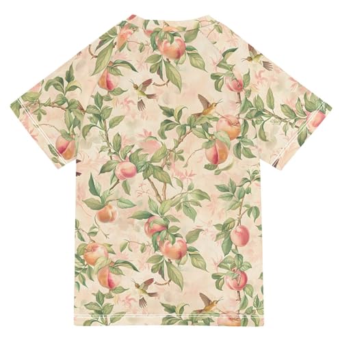 ALAZA Kids Rash Guard Girls Toddler Swim Shirts Short Sleeve Little Bird Peach UPF 50+ 3T2