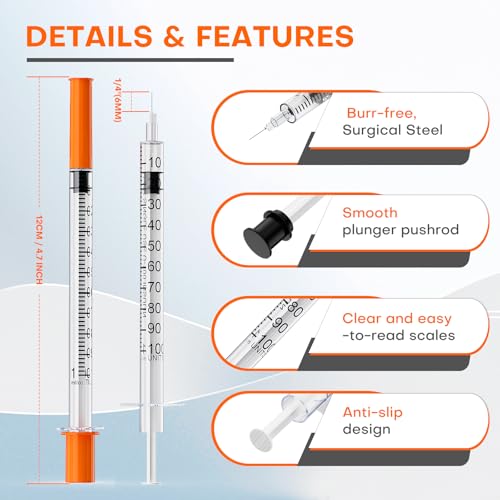 U-100 Laborspritzen, 1 ml/cc, und 31 G, 6 mm, einzeln verpackt, 25 Stück