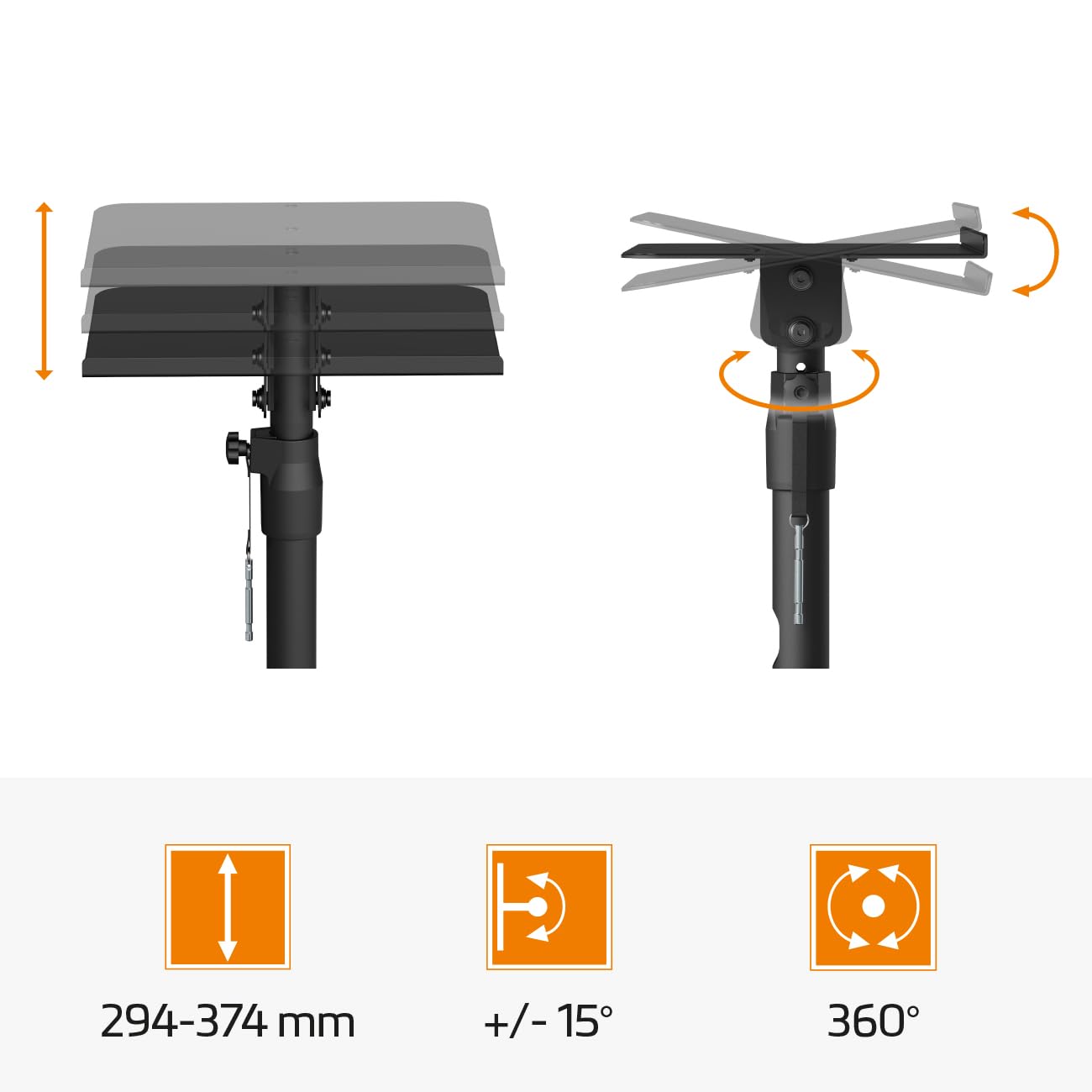 my wall Lautsprecherständer mit Klemmbefestigung HS37L - 2er-Set Boxenständer mit großer Standfläche & Vibrationsdämpfung, höhenverstellbar, neigbar, drehbar