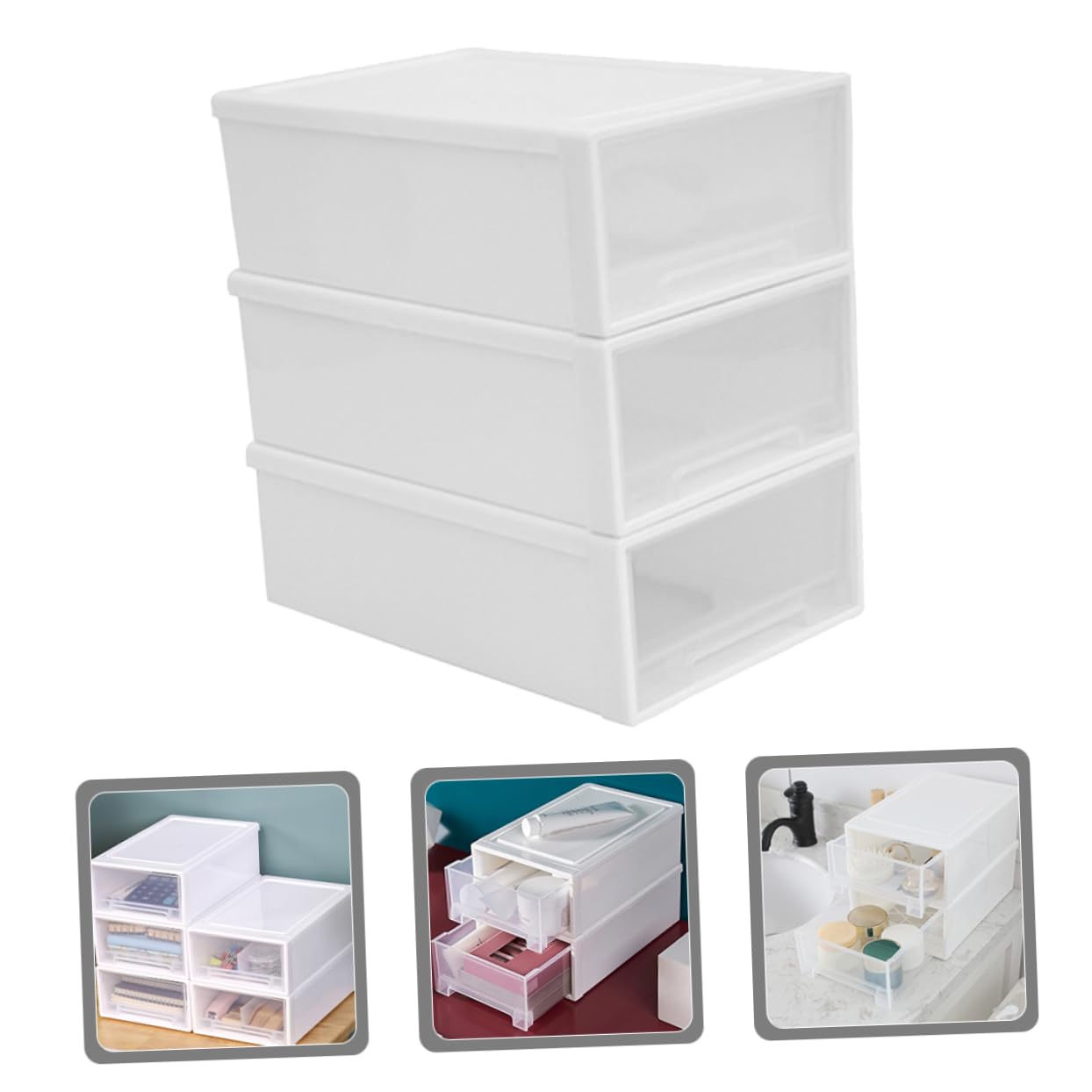 Organisateur de Bureau à 3 Tiroirs Empilables en PP, Boîte de Rangement Multi-Usages Grosse Capacité pour Maquillage et Accessoires de Bureau