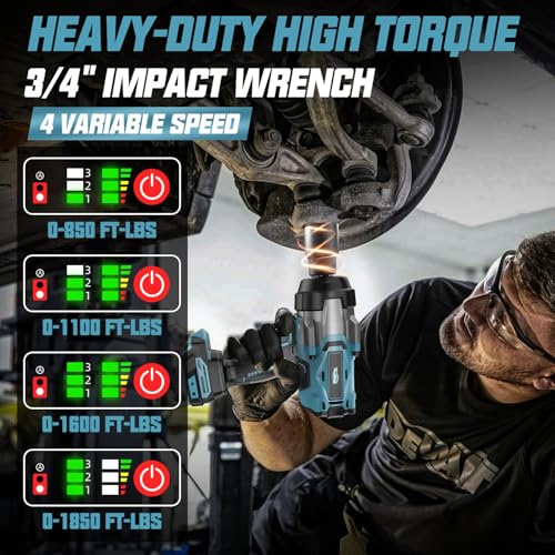 Image of Cordless Impact Wrench 3 /4 inch Compatible with Makita 18V Battery, 1850Ft-lbs(2500N.m) High Torque Impact Gun Heavy Duty, Brushless Electric Power Impact Driver with 4 Speed Modes & LED Work Light