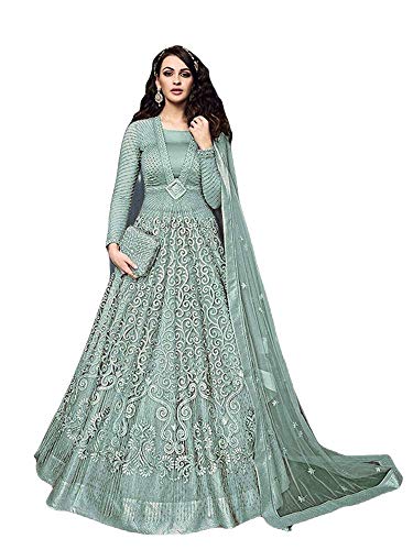 Generic Alamara Fashion Ready to Wear Indian Pakistani Party Wear Wedding Wear Bridal Style Anarkali Gown Suit for Women (Light Green, XL) X-Large