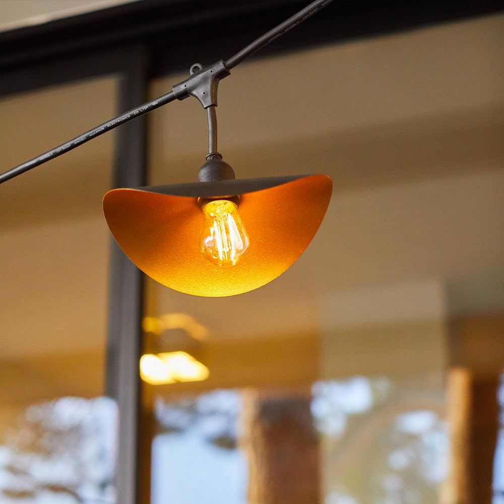 LUMISKY Guirnalda Luminosa Exterior Hat Light conectable con Pantalla Efecto Jaula de Acero Dorado, con 10 Bombillas LED E27, 6 m