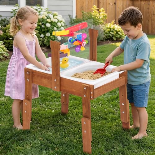 PHOKID Sand and Water Table for Toddlers,Wooden Sensory Play Activity Table,2 Sensory Bins, Acrylic Board & Water Track Toys,Montessori Kids Tables Learning Toy for Age 3+,Orignal Cedar Wood - Image 8