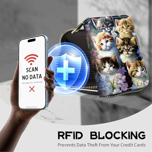 Image of Cute Credit Card Holder with Zipper, Cats Family RFID-Blocking Card Case Small Wallet for Women Men, Multi-slot Card Organizer Case Travel Accordion Wallet